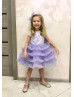 Lavender Beaded Tulle Tiered Flower Girl Dress